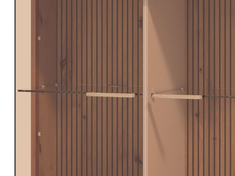 Vetrina Beige Marrone Rovere Nodi 6 Ripiani Apertura Battente 90x35x146.5h cm, 2 Ante - Talla