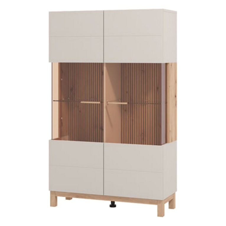 Vetrina Beige Marrone Rovere Nodi 6 Ripiani Apertura Battente 90x35x146.5h cm, 2 Ante - Talla