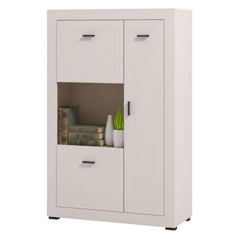 Vetrina Beige Nero 2 Ripiani 2 Ante 83.5x35x130h cm, 3 Vani - Imbaro