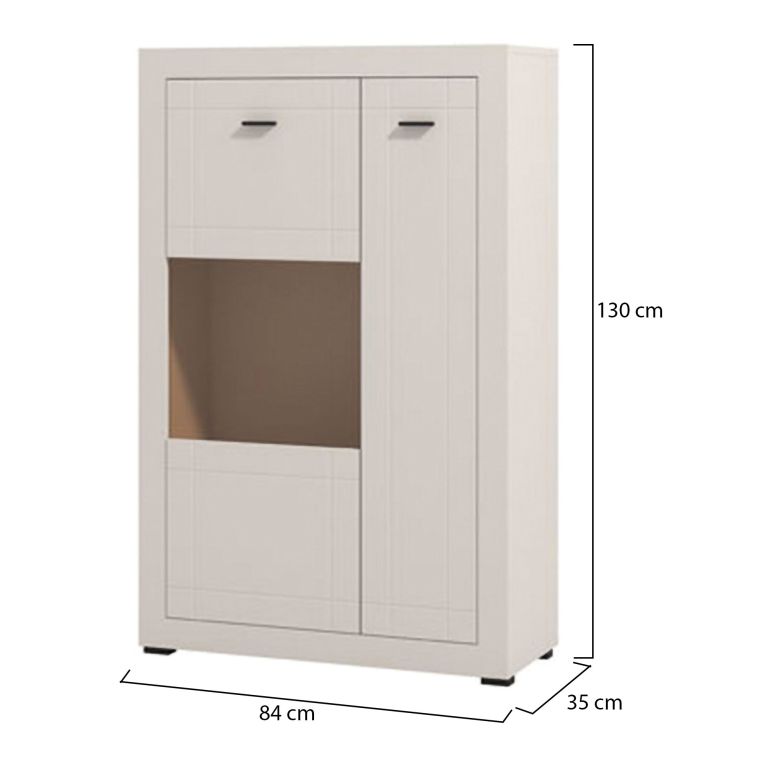 Vetrina Beige Nero 2 Ripiani 2 Ante 83.5x35x130h cm, 3 Vani - Imbaro