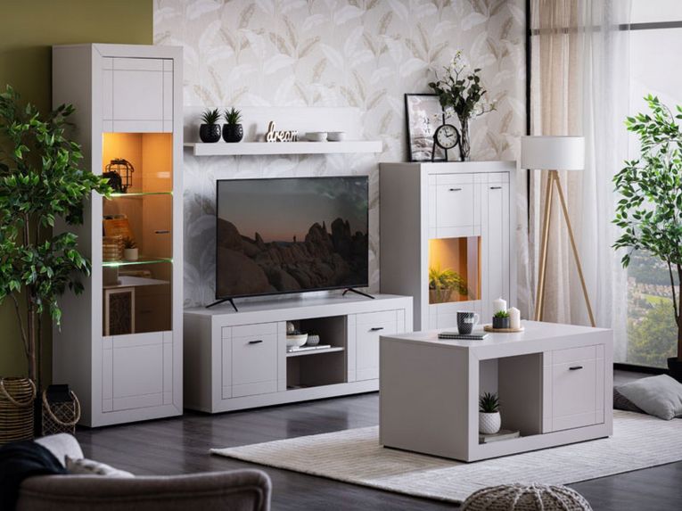 Vetrina Beige Nero 2 Ripiani 2 Ante 83.5x35x130h cm, 3 Vani - Imbaro