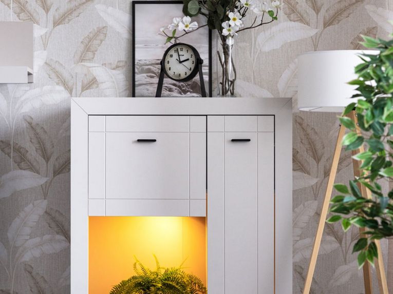 Vetrina Beige Nero 2 Ripiani 2 Ante 83.5x35x130h cm, 3 Vani - Imbaro