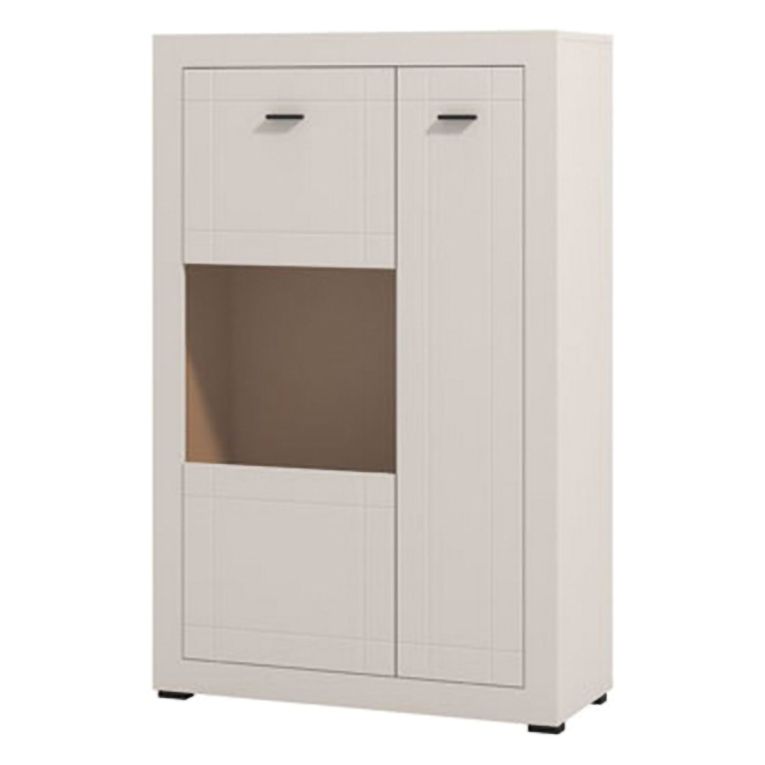Vetrina Beige Nero 2 Ripiani 2 Ante 83.5x35x130h cm, 3 Vani - Imbaro