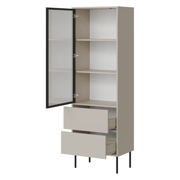 Vetrina Beige Nero 2 Ripiani 2 Cassetti 60x40x185h cm, Un'anta - Zanica