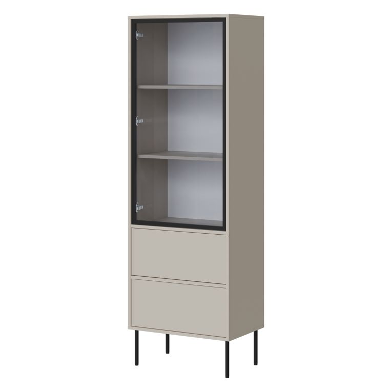 Vetrina Beige Nero 2 Ripiani 2 Cassetti 60x40x185h cm, Un'anta - Zanica