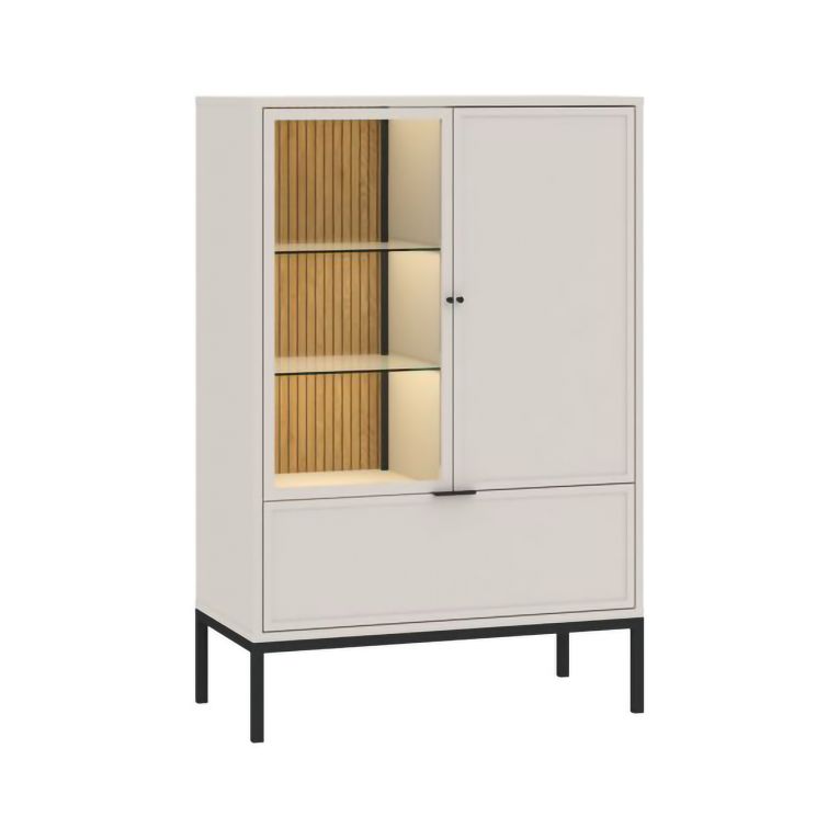 Vetrina Beige Nero 3 Ripiani un Cassetto 76x40x116h cm, 2 Ante - Lolamaha