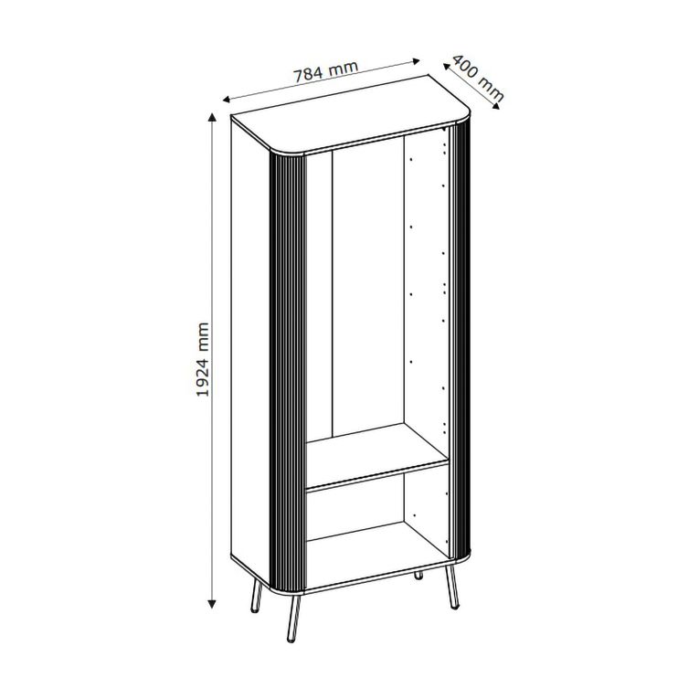 Vetrina Beige Nero 4 Ripiani 2 Cassetti 78x40x192h cm, Un'anta - Lokapami
