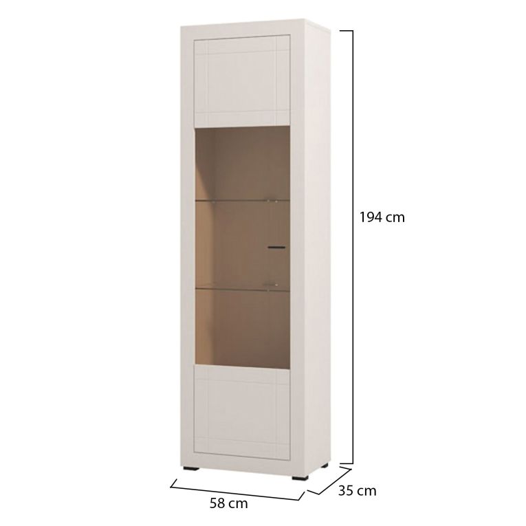 Vetrina Beige Nero 4 Ripiani Un'anta 58x35x194h cm, 5 Vani - Palena