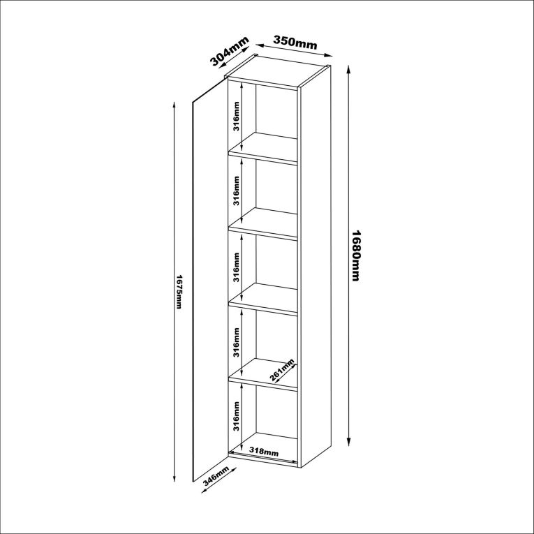 Vetrina Beige Nero 4 Ripiani Un'anta 35x32x168h cm, 5 Vani - Roburent