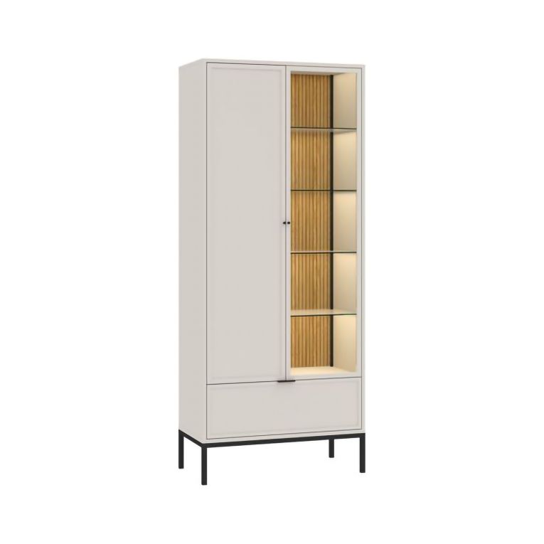 Vetrina Beige Nero 7 Ripiani un Cassetto 76x40x184h cm, 2 Ante - Lolera