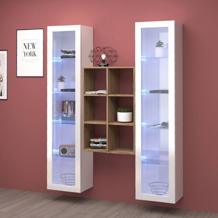 Vetrina Bianco 12 Ripiani 2 Ante 40x30x180h cm, 16 Vani - Gadoni