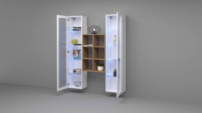 Vetrina Bianco 12 Ripiani 2 Ante 40x30x180h cm, 16 Vani - Gadoni