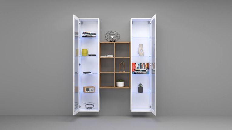 Vetrina Bianco 12 Ripiani 2 Ante 40x30x180h cm, 16 Vani - Gadoni
