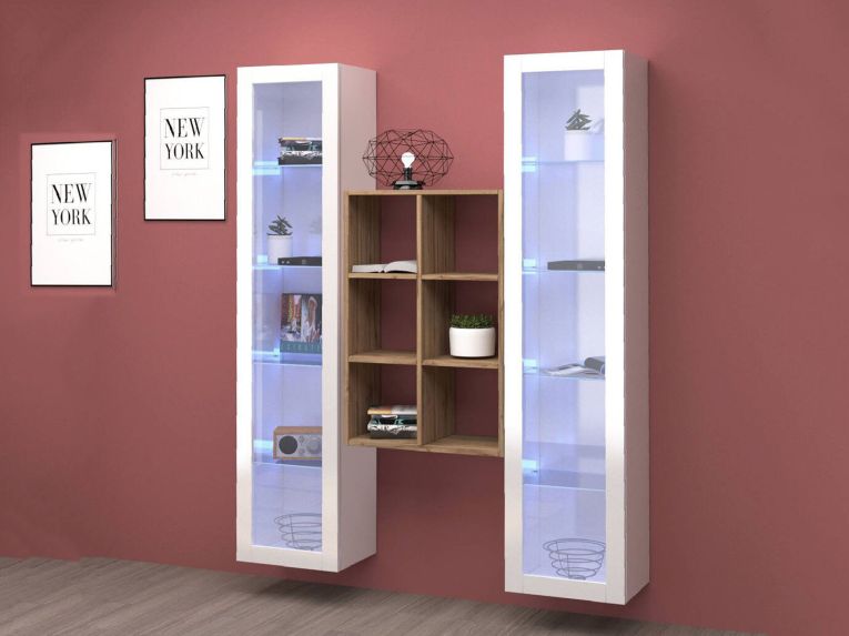 Vetrina Bianco 12 Ripiani 2 Ante 40x30x180h cm, 16 Vani - Gadoni
