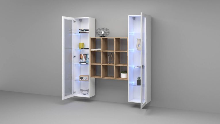 Vetrina Bianco 14 Ripiani 2 Ante 40x30x180h cm, 19 Vani - Marea