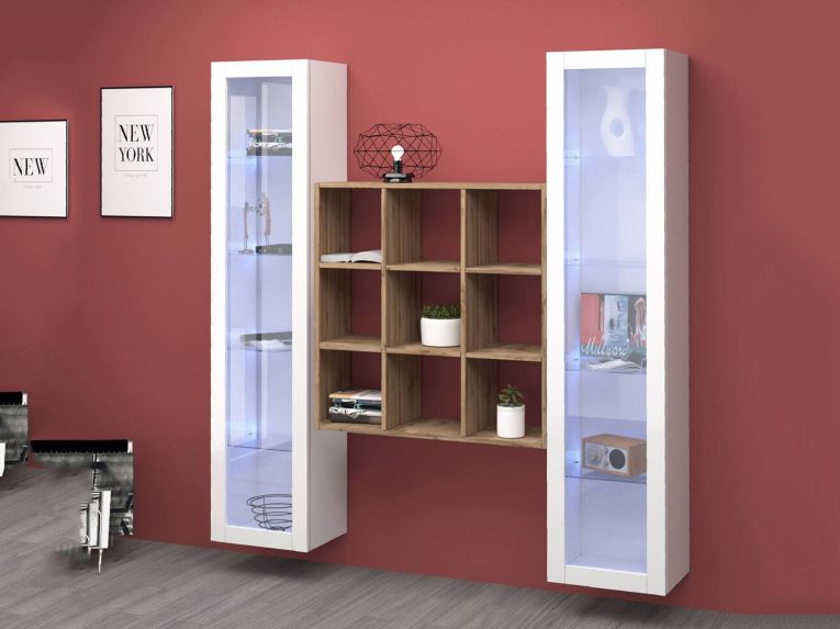 Vetrina Bianco 14 Ripiani 2 Ante 40x30x180h cm, 19 Vani - Marea