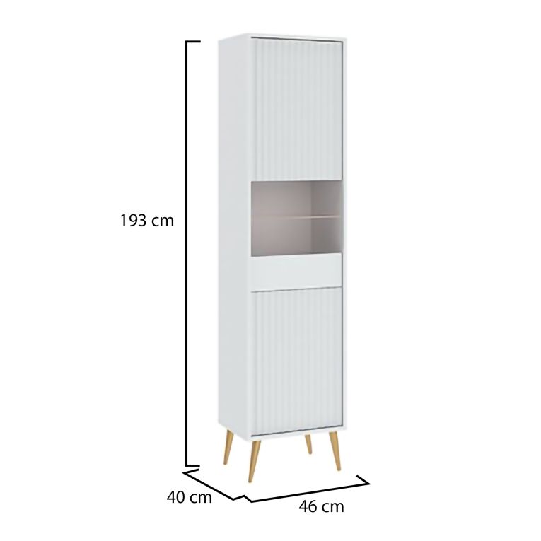 Vetrina Bianco 3 Ripiani Un'anta 47x40x193h cm, Ripiano in Vetro, Anta Reversibile - Lenagaba
