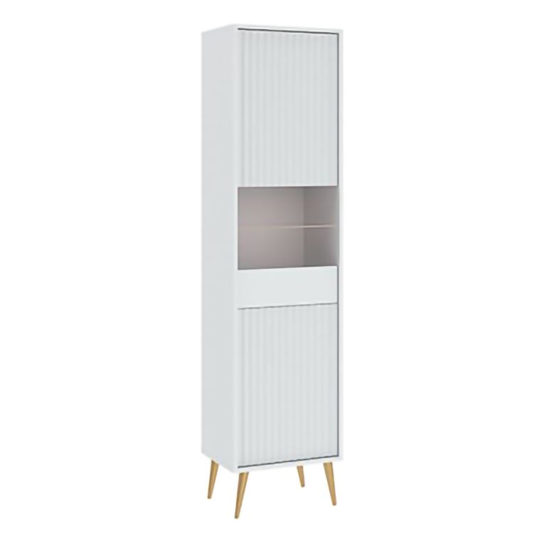 Vetrina Bianco 3 Ripiani Un'anta 47x40x193h cm, Ripiano in Vetro, Anta Reversibile - Lenagaba