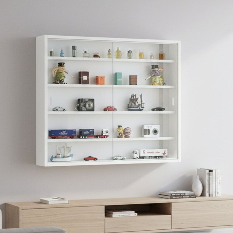 Vetrina Bianco 4 Ripiani 2 Ante 60x80x10h cm, 5 Vani - Oulx