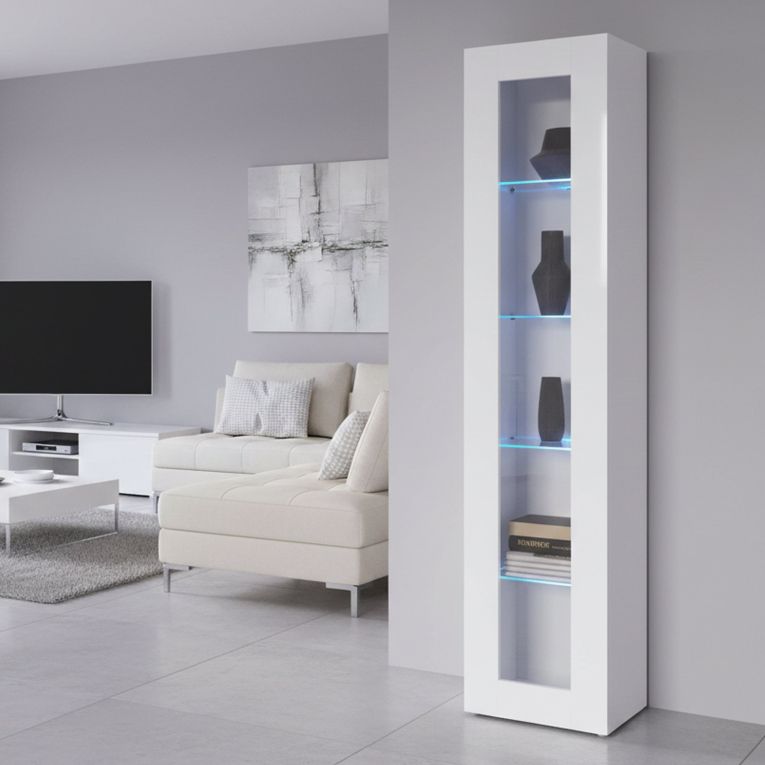 Vetrina Bianco 4 Ripiani Un'anta 40x30x180h cm, 5 Vani - Arnika
