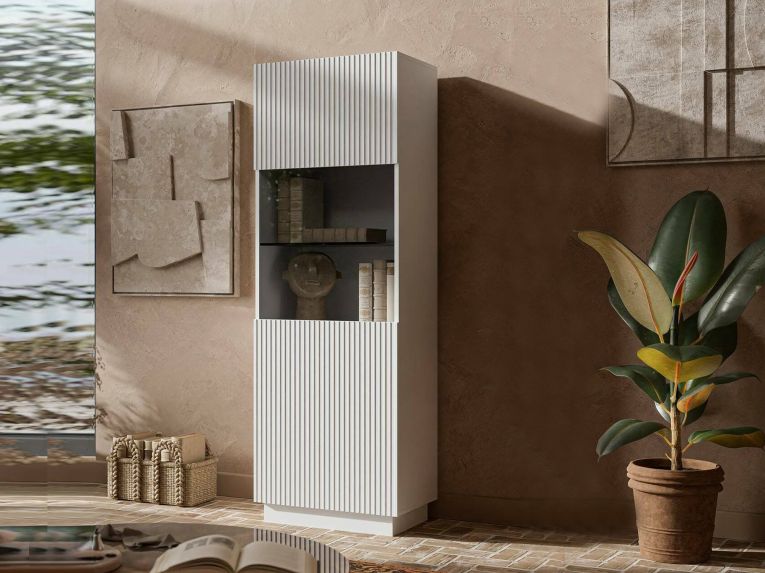 Vetrina Bianco 5 Ripiani Un'anta 60x40x178h cm, 6 Vani - Vadd