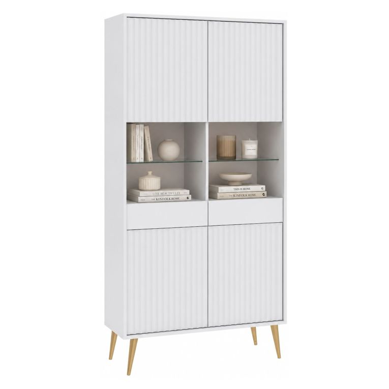 Vetrina Bianco 6 Ripiani 2 Ante 91x40x193h cm, 2 Riapiani in Vetro - Lenega