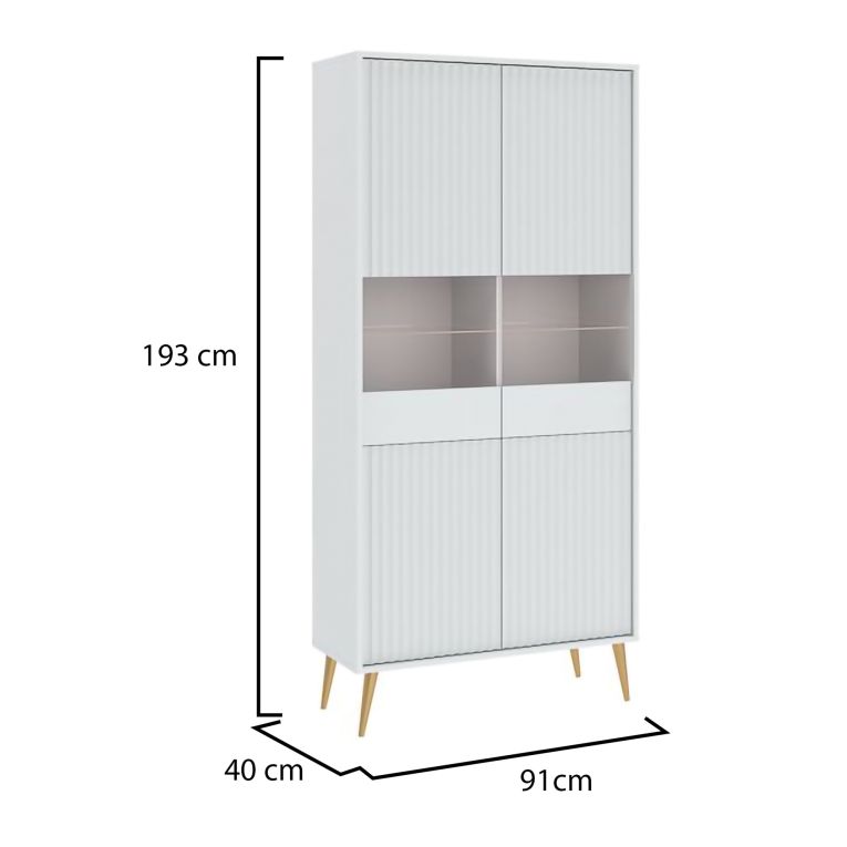 Vetrina Bianco 6 Ripiani 2 Ante 91x40x193h cm, 2 Riapiani in Vetro - Lenega