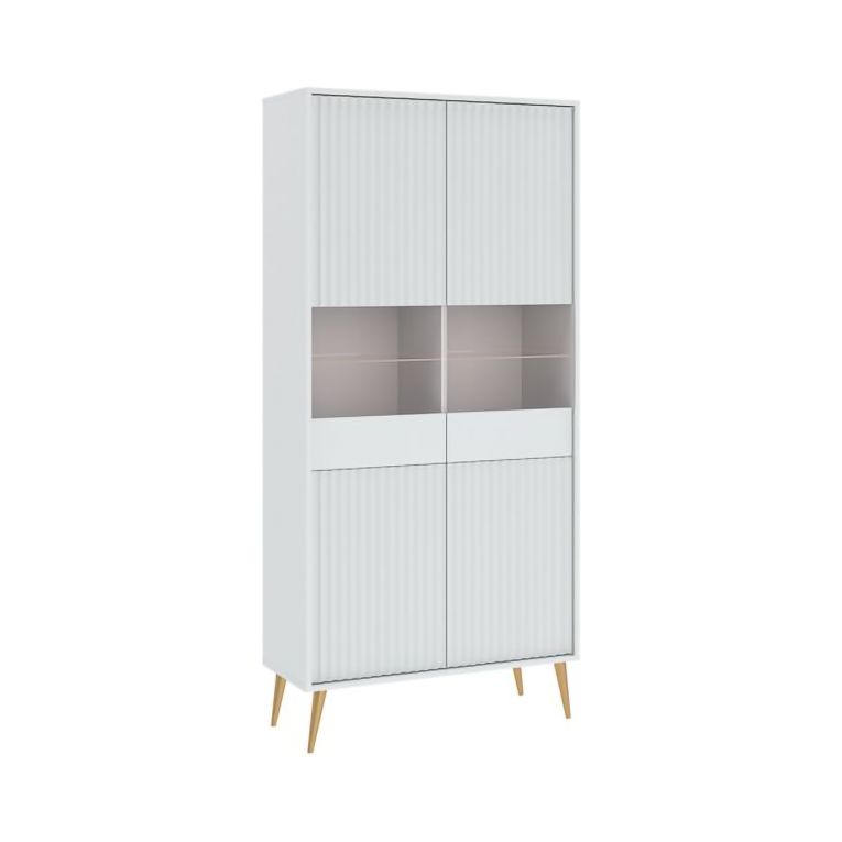 Vetrina Bianco 6 Ripiani 2 Ante 91x40x193h cm, 2 Riapiani in Vetro - Lenega