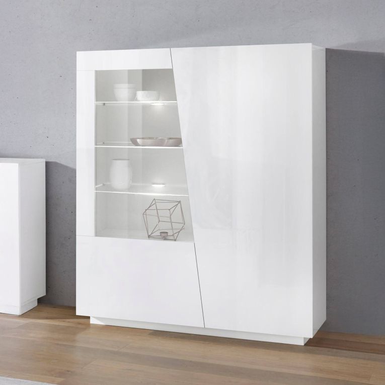 Vetrina Bianco 7 Ripiani 2 Ante 120x43x146h cm, 9 Vani - Montano