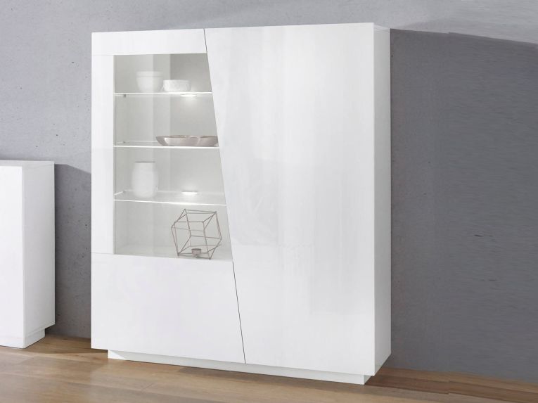 Vetrina Bianco 7 Ripiani 2 Ante 120x43x146h cm, 9 Vani - Montano