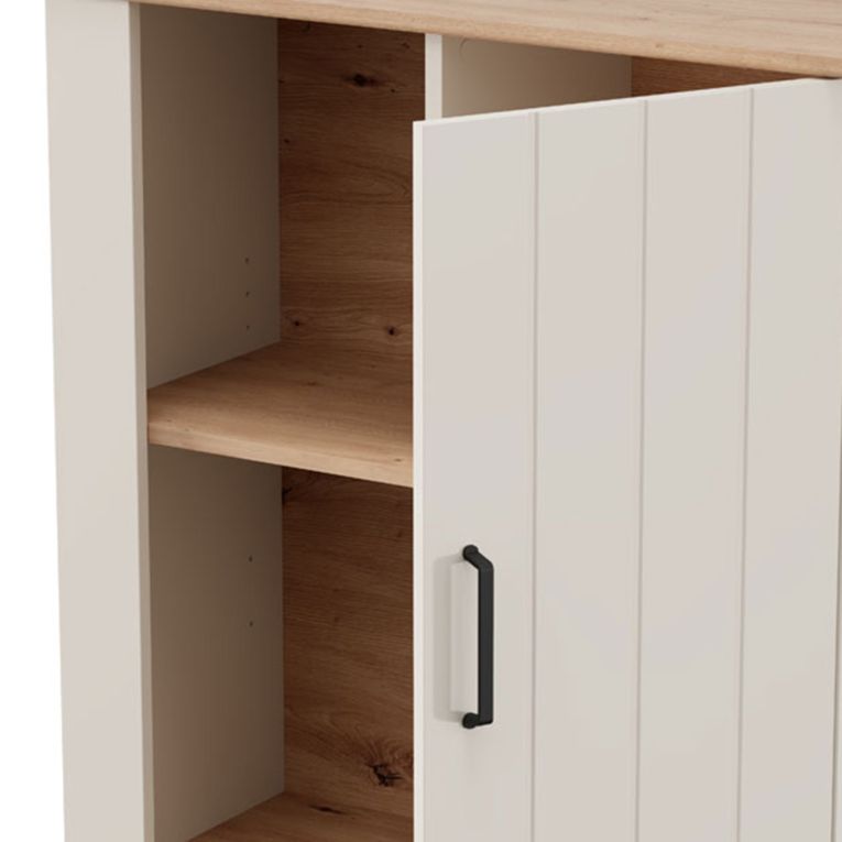 Vetrina Bianco Crema Marrone Rovere Nodi 4 Ripiani Un'anta 79x36x127h cm, 6 Vani - Farra