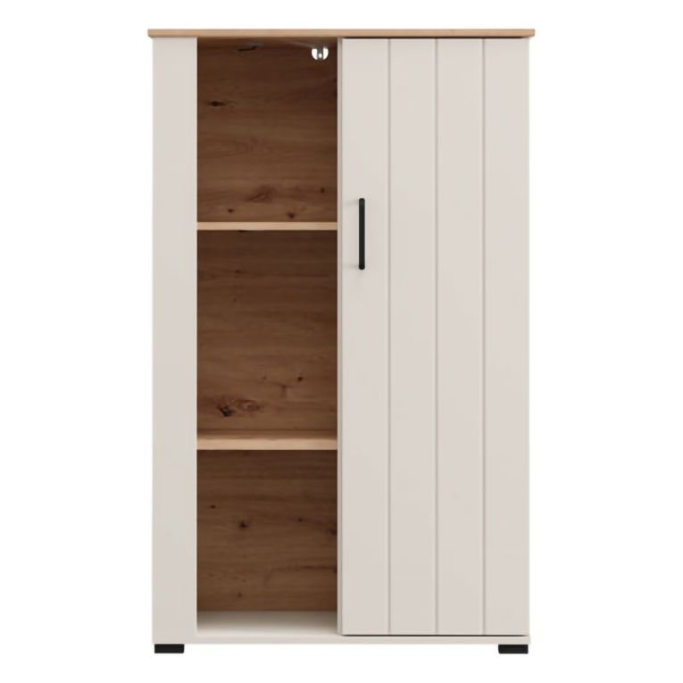 Vetrina Bianco Crema Marrone Rovere Nodi 4 Ripiani Un'anta 79x36x127h cm, 6 Vani - Farra