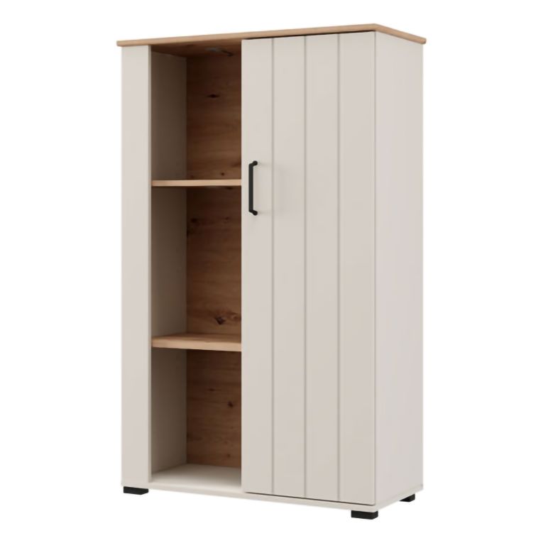 Vetrina Bianco Crema Marrone Rovere Nodi 4 Ripiani Un'anta 79x36x127h cm, 6 Vani - Farra