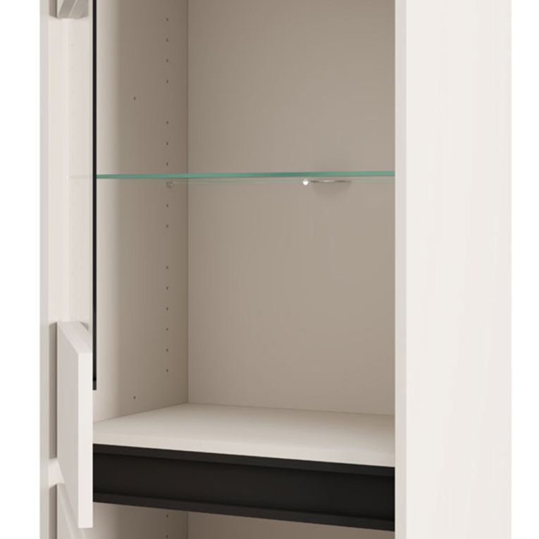 Vetrina Bianco Crema Nero 4 Ripiani 2 Ante 55x40x193h cm, con Piedini, Anta e Ripiano Dettaglio Vetro - Ovodda
