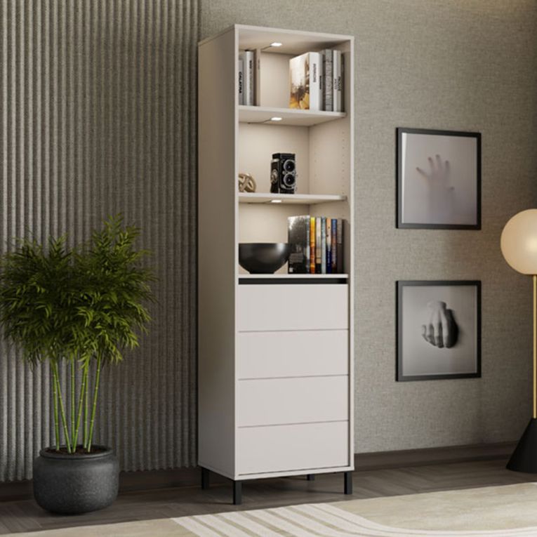 Vetrina Bianco Crema Nero 4 Ripiani Apertura Battente 55x40x193h cm, Un'anta - Calto