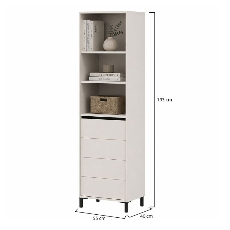 Vetrina Bianco Crema Nero 4 Ripiani Apertura Battente 55x40x193h cm, Un'anta - Calto