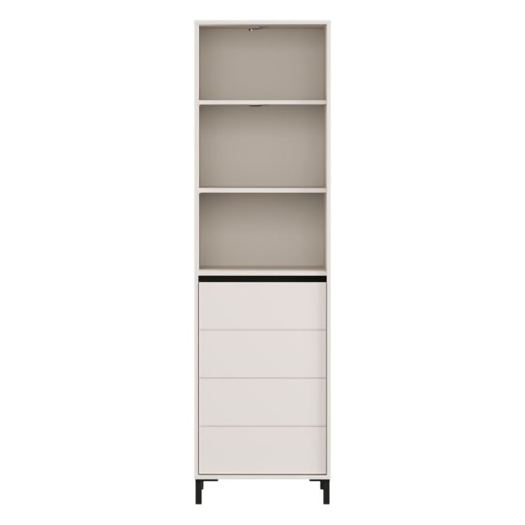 Vetrina Bianco Crema Nero 4 Ripiani Apertura Battente 55x40x193h cm, Un'anta - Calto