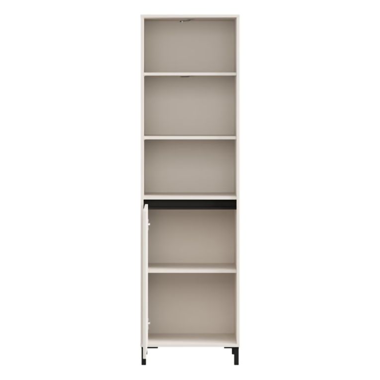 Vetrina Bianco Crema Nero 4 Ripiani Apertura Battente 55x40x193h cm, Un'anta - Calto