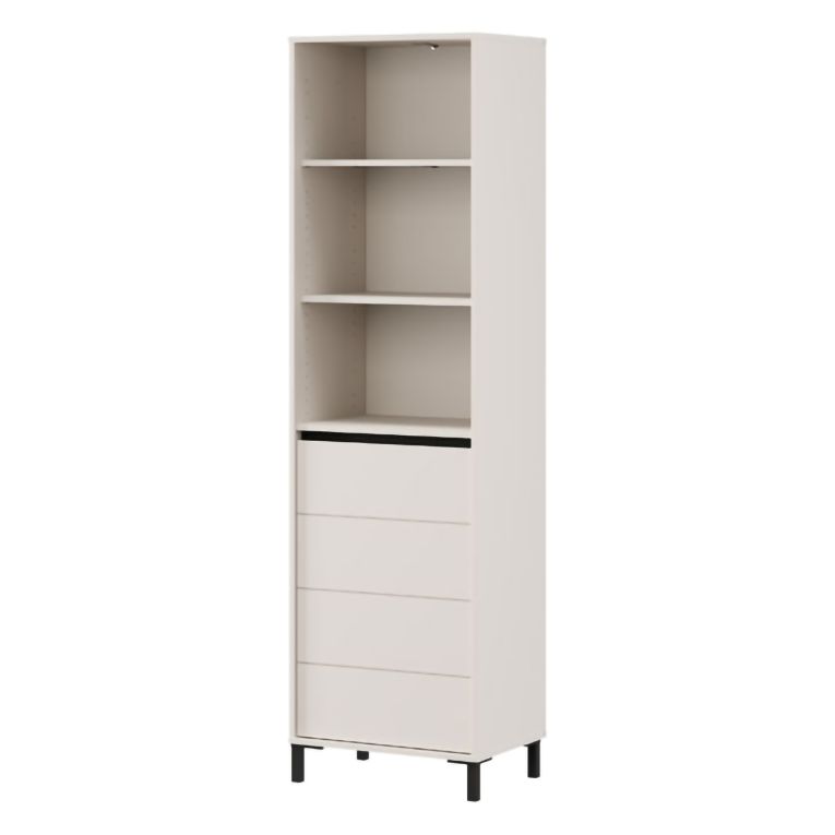 Vetrina Bianco Crema Nero 4 Ripiani Apertura Battente 55x40x193h cm, Un'anta - Calto
