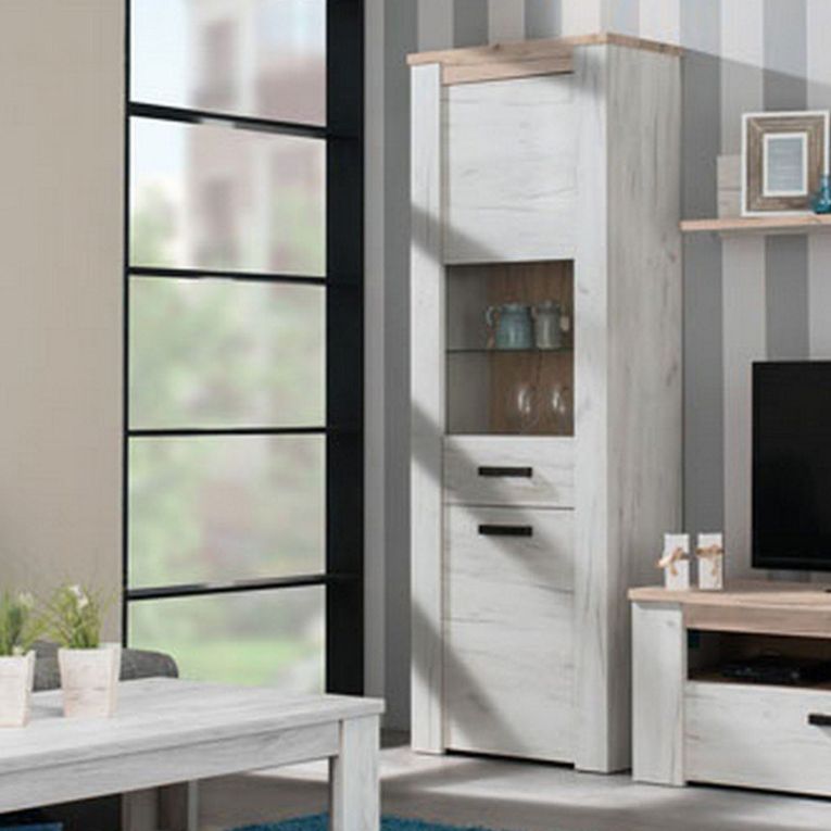 Vetrina Bianco Larice Marrone 4 Ripiani Apertura Battente 68.5x36.5x195h cm, Un'anta - Sulbiate