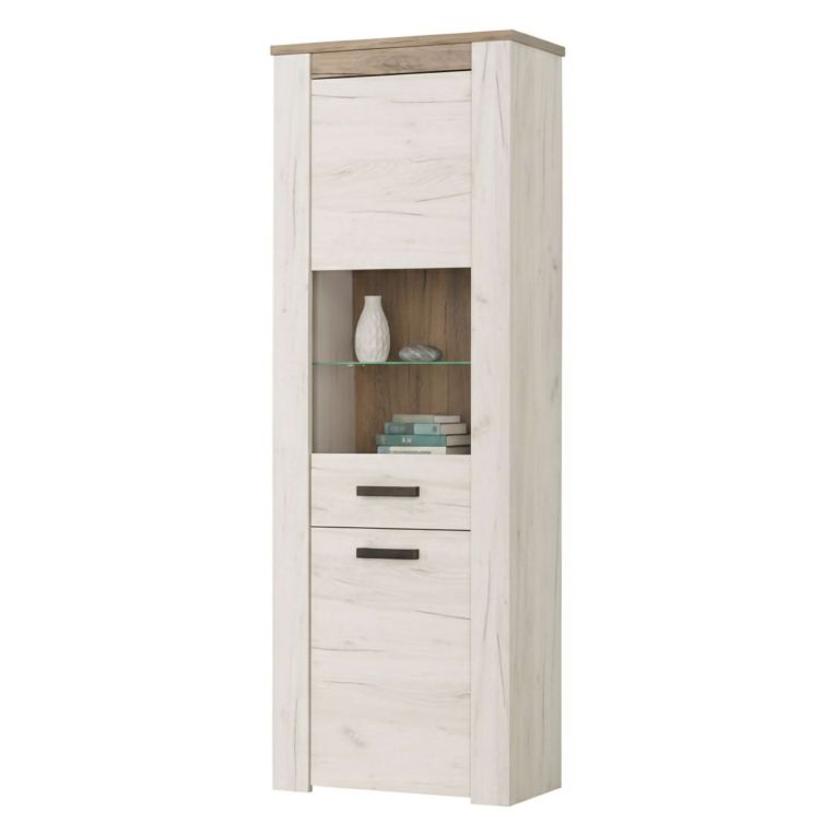 Vetrina Bianco Larice Marrone 4 Ripiani Apertura Battente 68.5x36.5x195h cm, Un'anta - Sulbiate