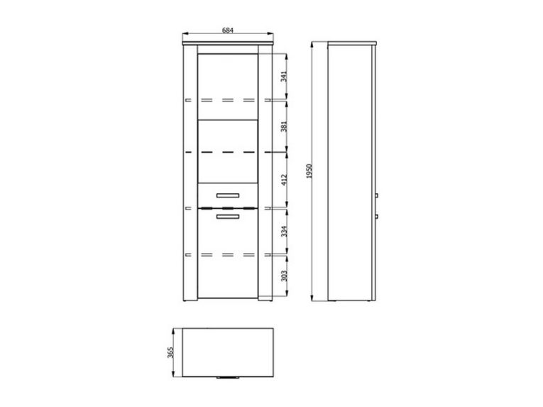 Vetrina Bianco Larice Marrone 4 Ripiani Apertura Battente 68.5x36.5x195h cm, Un'anta - Sulbiate