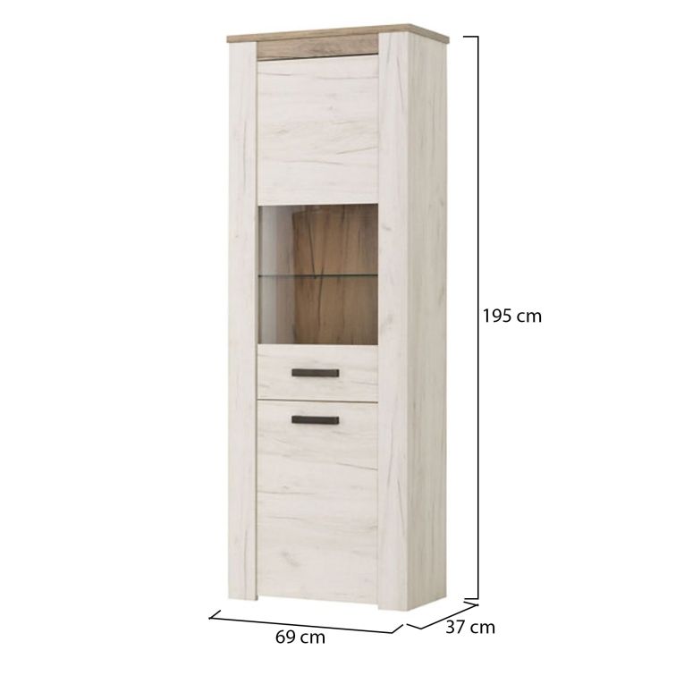 Vetrina Bianco Larice Marrone 4 Ripiani Apertura Battente 68.5x36.5x195h cm, Un'anta - Sulbiate