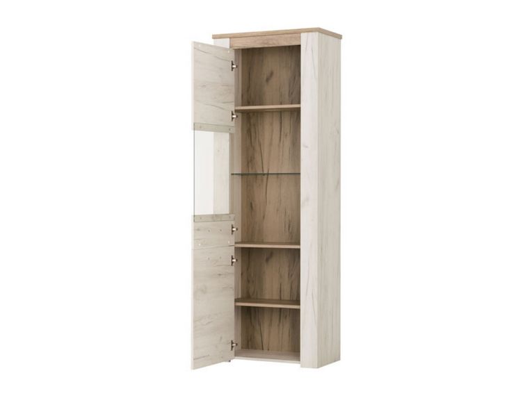 Vetrina Bianco Larice Marrone 4 Ripiani Apertura Battente 68.5x36.5x195h cm, Un'anta - Sulbiate