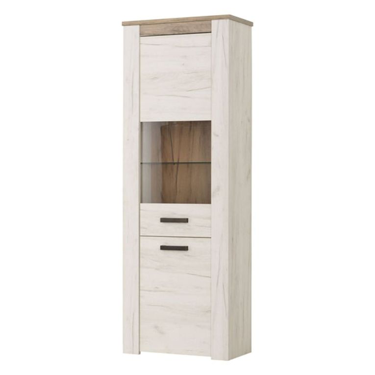 Vetrina Bianco Larice Marrone 4 Ripiani Apertura Battente 68.5x36.5x195h cm, Un'anta - Sulbiate