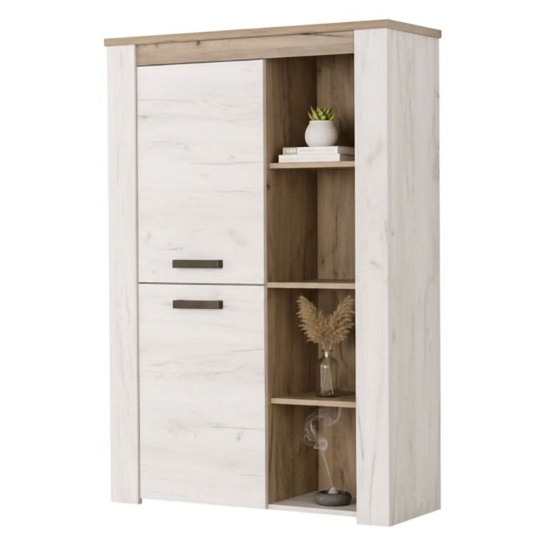 Vetrina Bianco Larice Marrone Rovere Nodi 6 Ripiani Apertura Battente 99.5x36.5x146.5h cm, 2 Ante - Sagama
