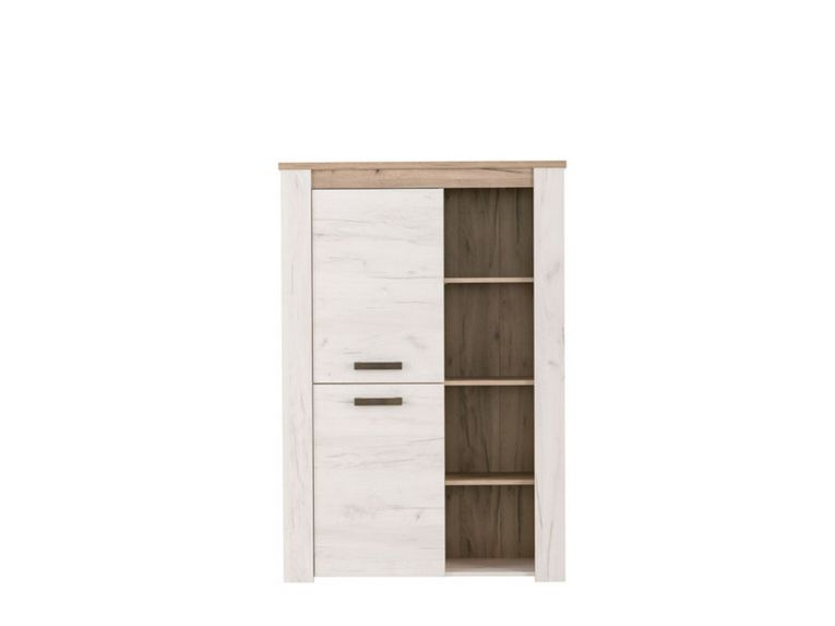 Vetrina Bianco Larice Marrone Rovere Nodi 6 Ripiani Apertura Battente 99.5x36.5x146.5h cm, 2 Ante - Sagama