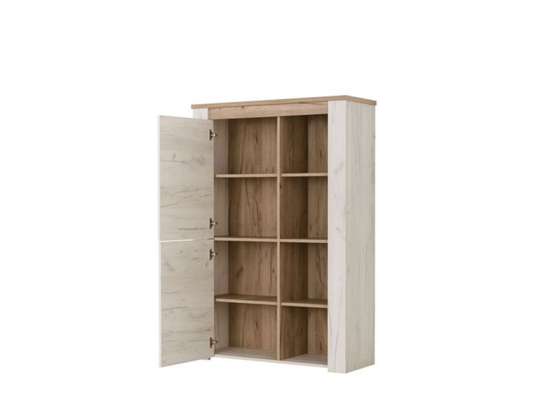 Vetrina Bianco Larice Marrone Rovere Nodi 6 Ripiani Apertura Battente 99.5x36.5x146.5h cm, 2 Ante - Sagama