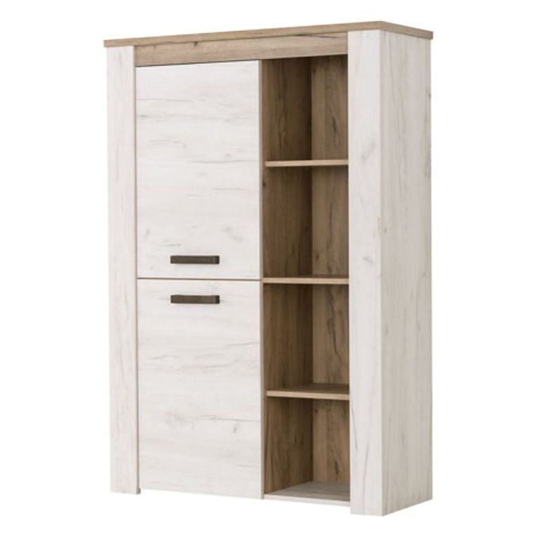Vetrina Bianco Larice Marrone Rovere Nodi 6 Ripiani Apertura Battente 99.5x36.5x146.5h cm, 2 Ante - Sagama