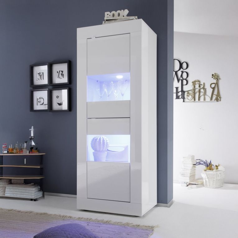 Vetrina Bianco Lucido 3 Ripiani 2 Cassetti 60.9x42x161.2h cm, 2 Ante - Uffugo